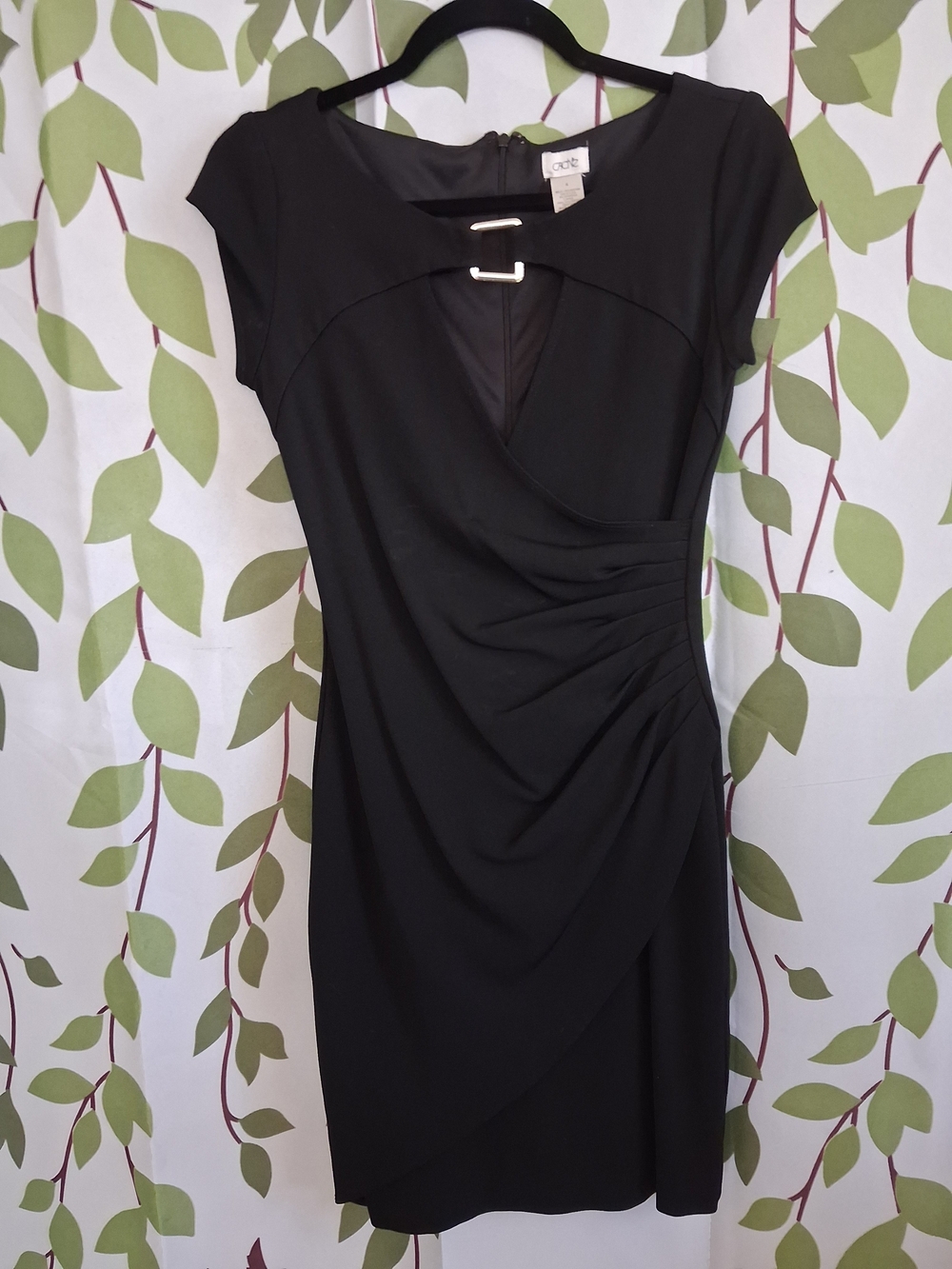 Cache Black Cap-Sleeve Ruched Sheath Dress